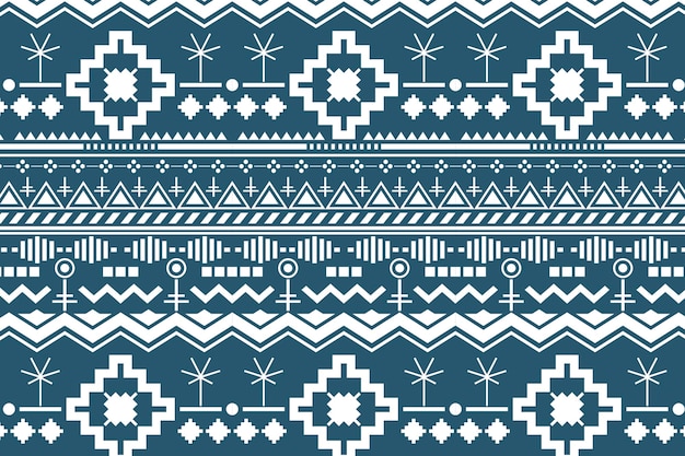 Tribal pattern background, white and blue fabric design vector