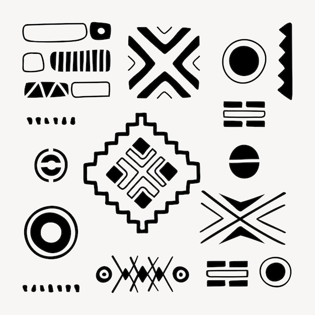 Free vector tribal shape sticker, black and white doodle geometric design, vector set