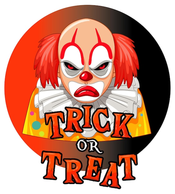 Trick or Treat badge with two creepy clowns