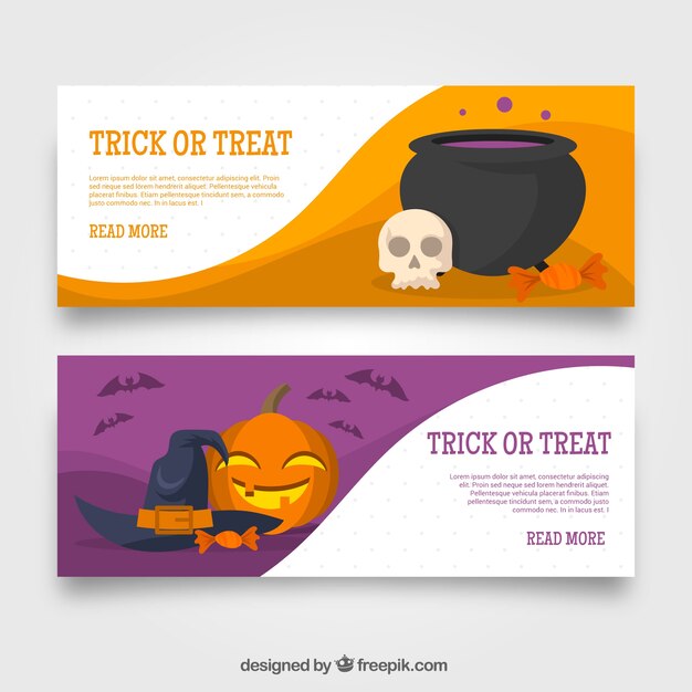 Trick or treat banners with halloween elements