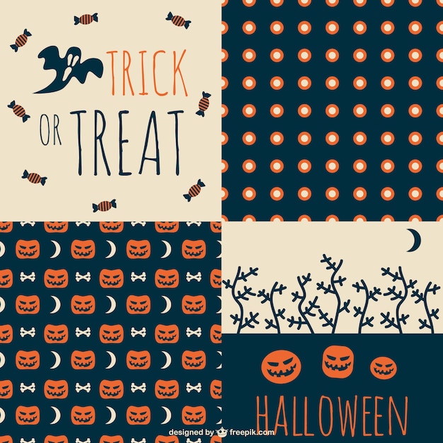 Free Vector trick or treat halloween pattern set