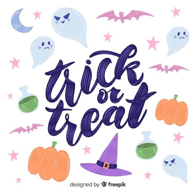 Free Vector trick or treat lettering on white background