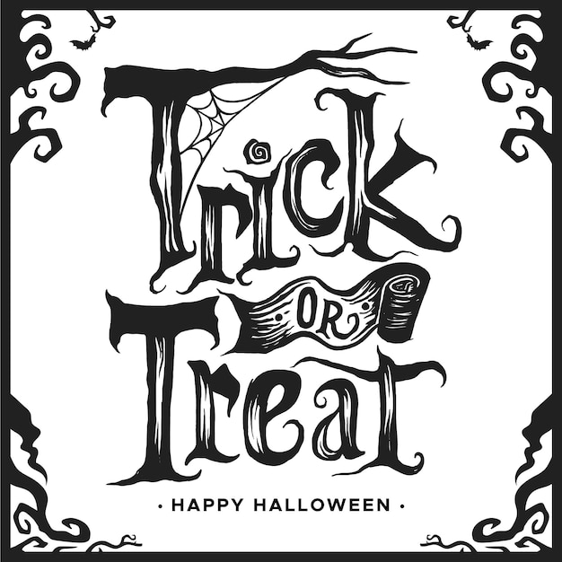 Trick or treat lettering white and black design