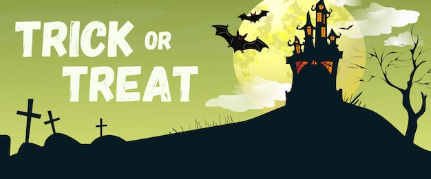 Trick or Treat lettering with castle and bats