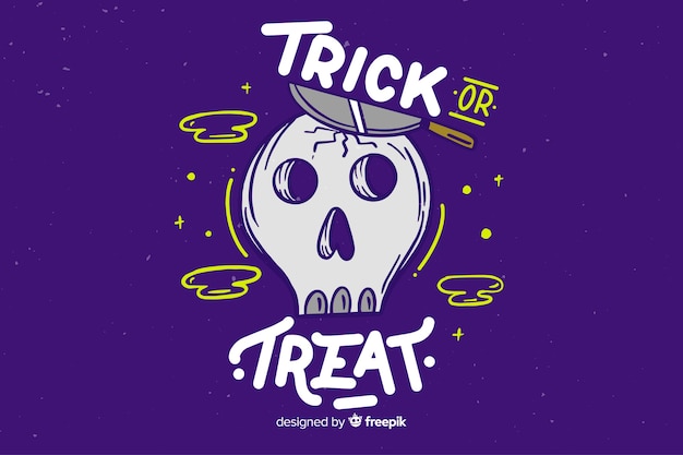 Free Vector trick or treat lettering with skull