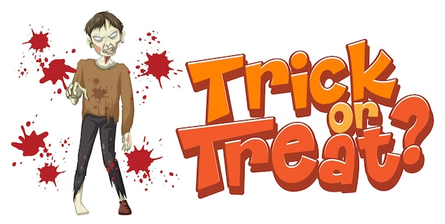 Free Vector trick or treat text design with creepy zombie