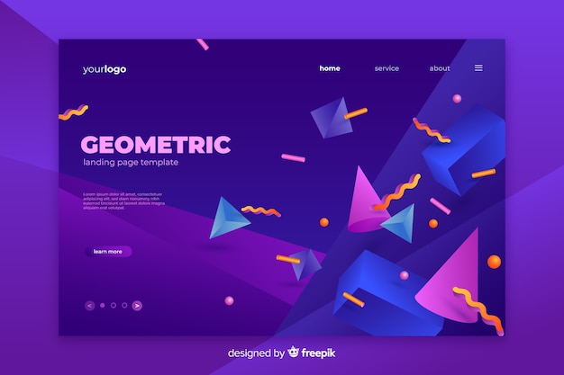 Tridimesional shapes landing page template