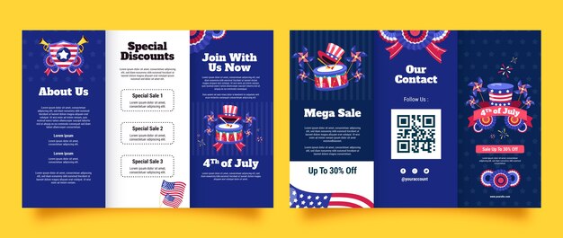 Trifold brochure template for american 4th of july holiday celebration