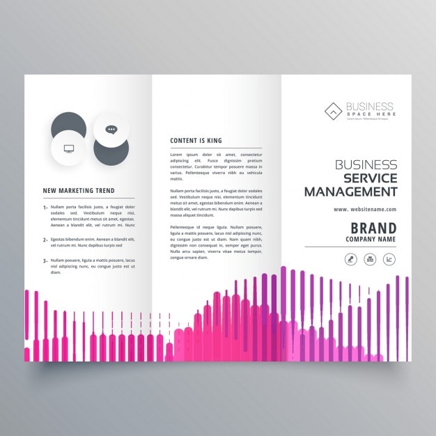 Free vector triptych leaflet with pink lines