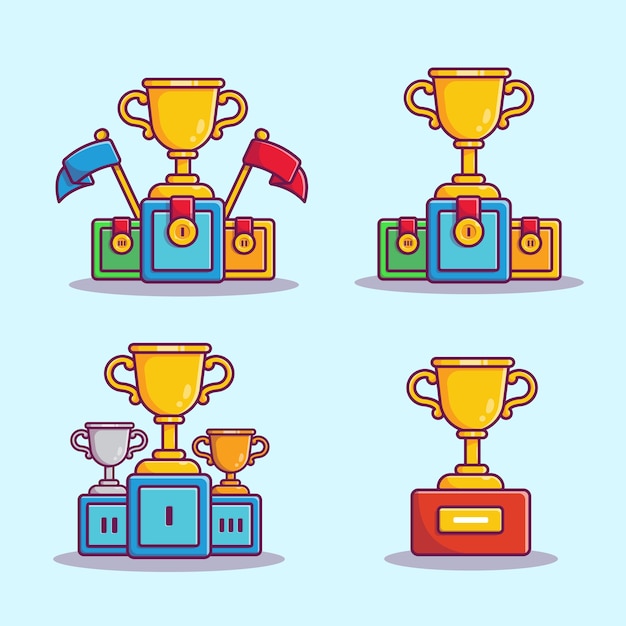 Free Vector trophy set cartoon vector  illustration. champion and reward  concept isolated  vector. flat cartoon style