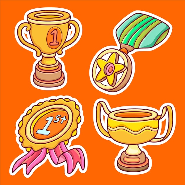 Free Vector trophy and winning cup sticker icons hand drawn coloring vector