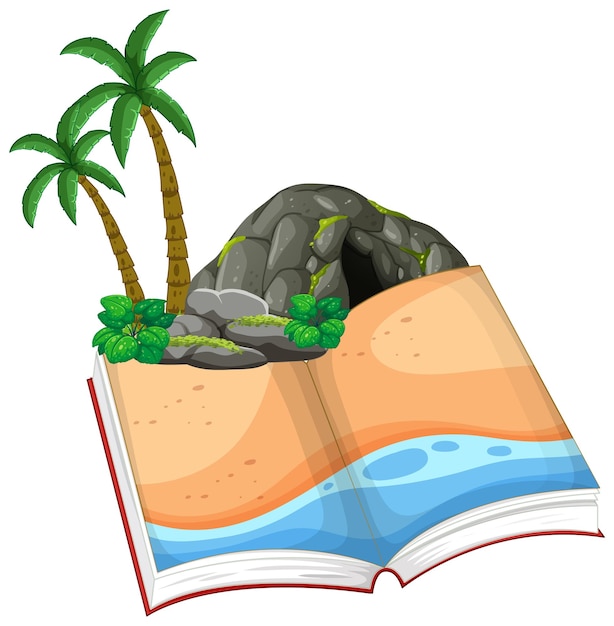 Free vector tropical adventure in an open book