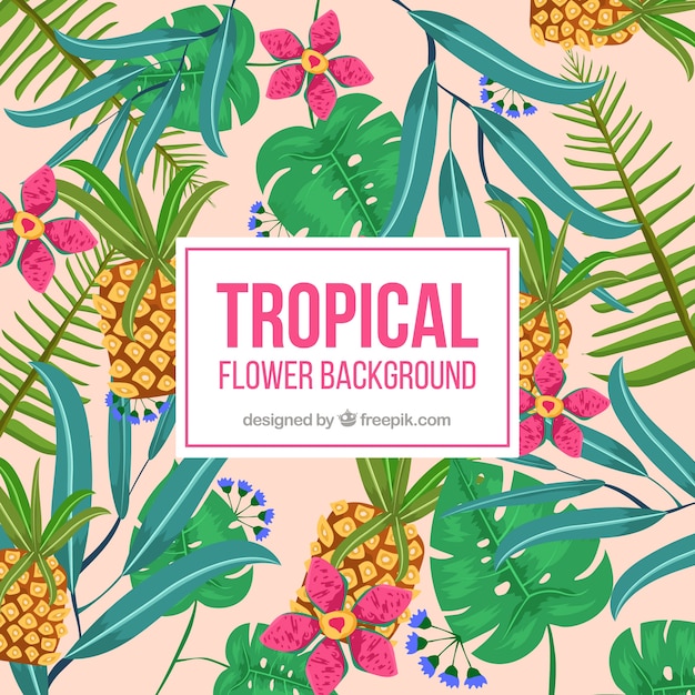 Tropical background of pineapples and leaves