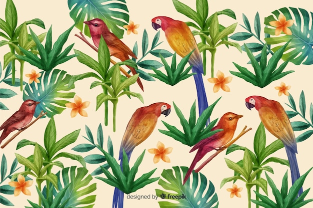 Free vector tropical background with animals