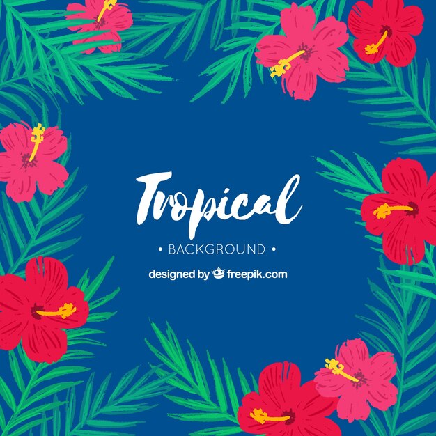 Tropical background with colorful flowers