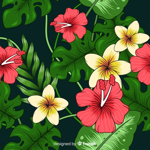 Tropical background with colorful flowers