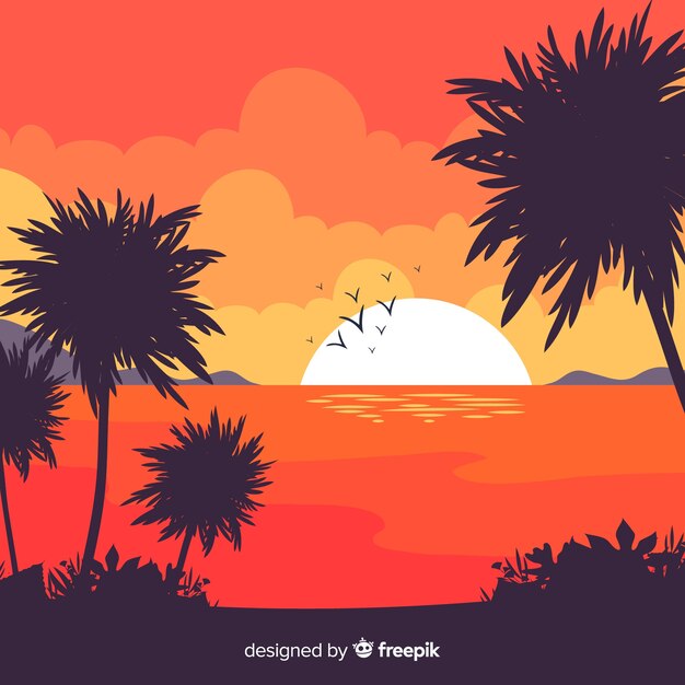 Tropical beach background in flat style