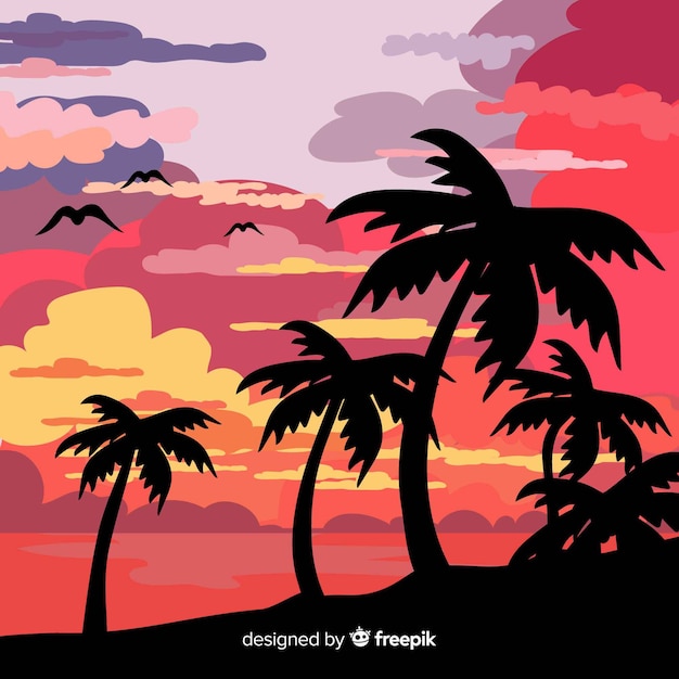 Tropical beach background in flat style