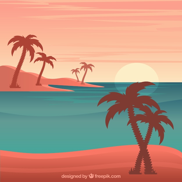 Free Vector tropical beach background with palms