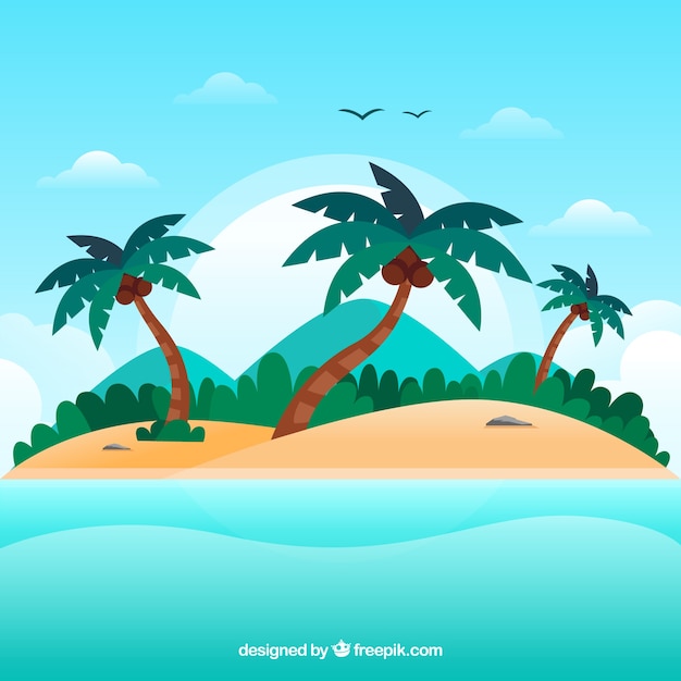 Tropical beach background with palms