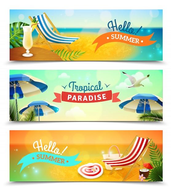 Tropical Beach Banners Set 