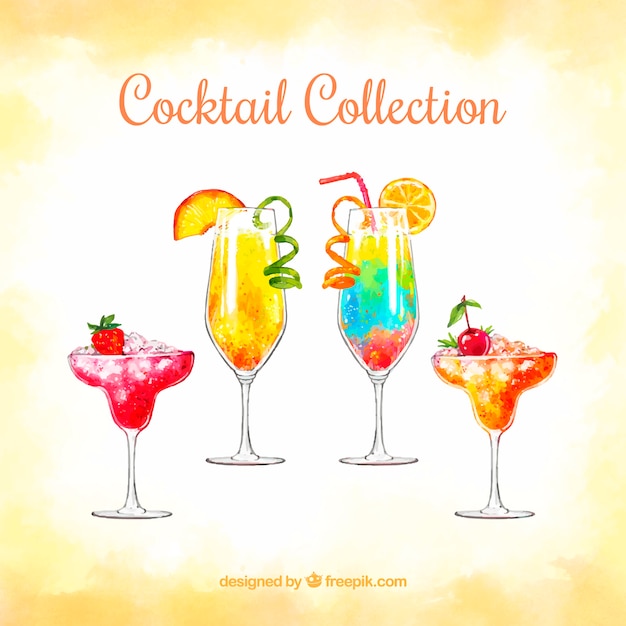 Free Vector tropical cocktail collection with watercolor style