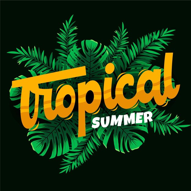 Tropical design lettering with leaves