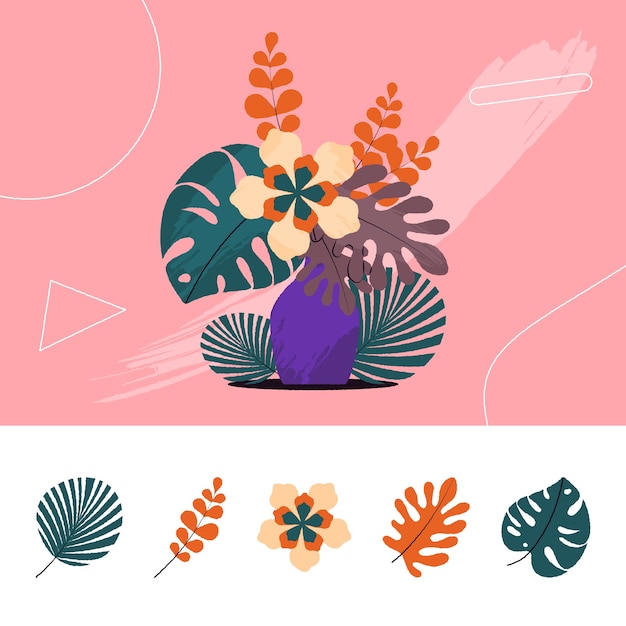 Free vector tropical flower and leaf collection design