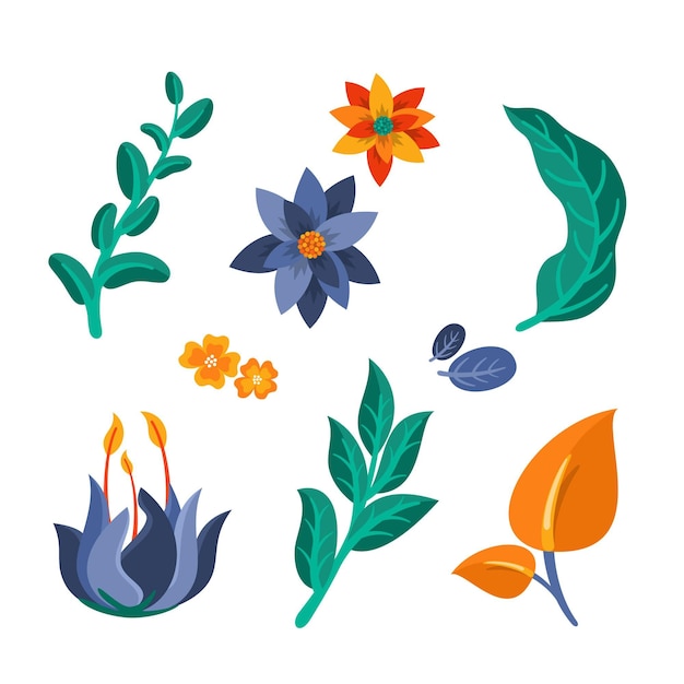 Free Vector tropical flower and leaf collection