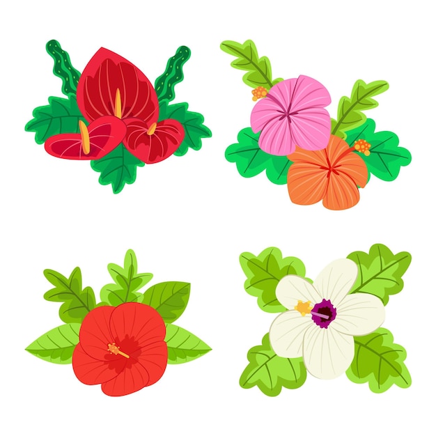 Free Vector tropical flower and leaf collection