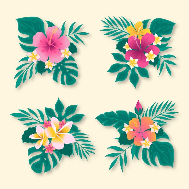 Free Vector tropical flower and leaf pack