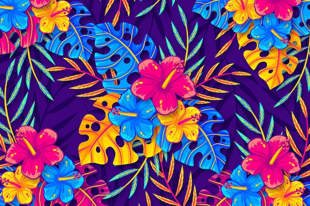 Tropical flowers and leaves background for zoom