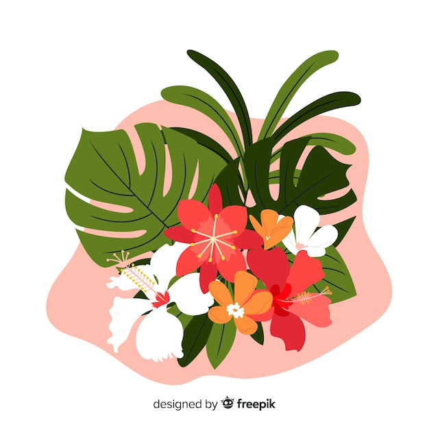 Tropical flowers and leaves collection