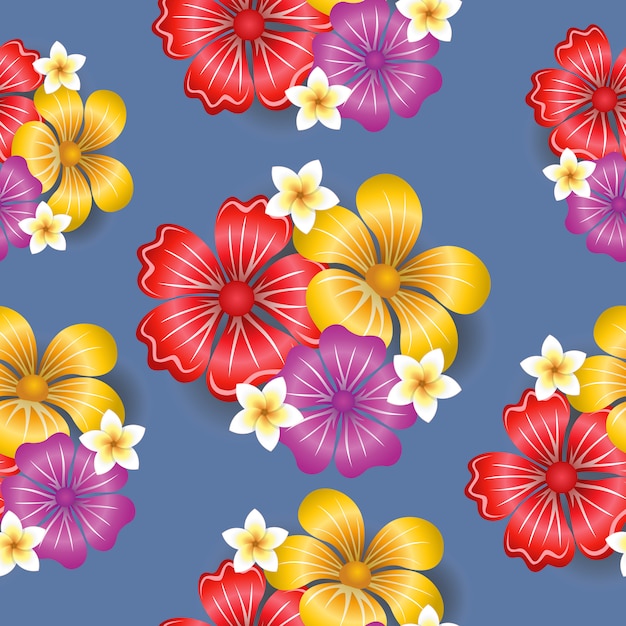 Free vector tropical flowers seamless pattern background