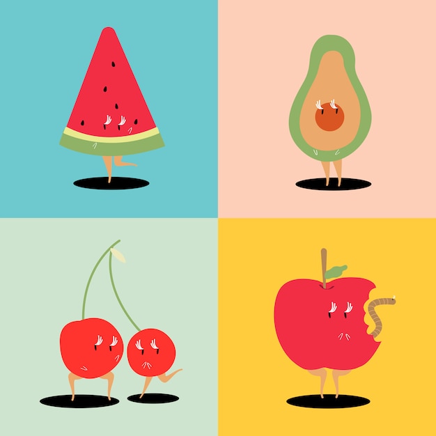 Free Vector tropical fruit cartoon characters vector set