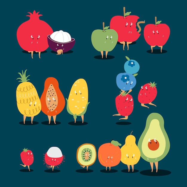 Free Vector tropical fruit cartoon characters vector set