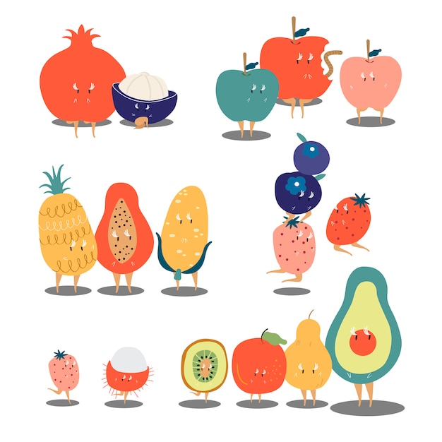 Free vector tropical fruit cartoon characters vector set