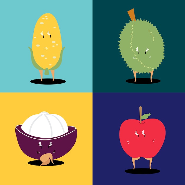 Free Vector tropical fruit cartoon characters vector set