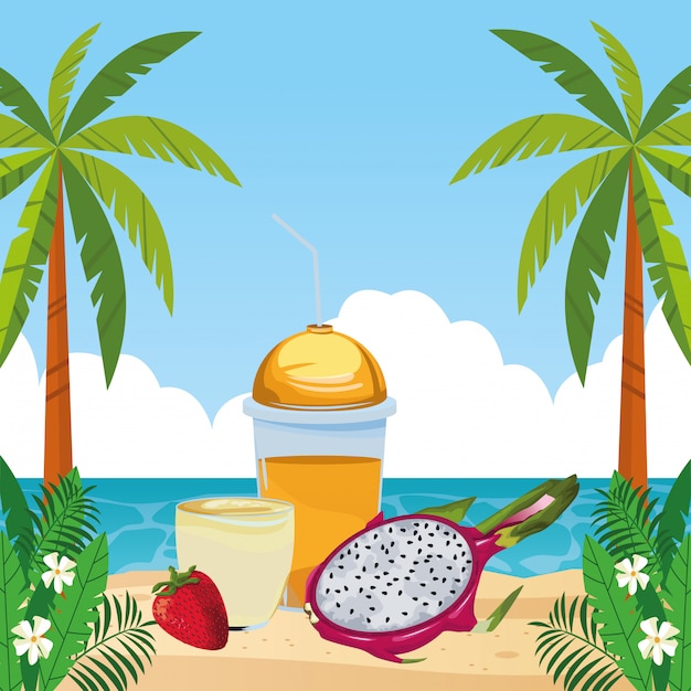 Free Vector tropical fruit and smoothie drink