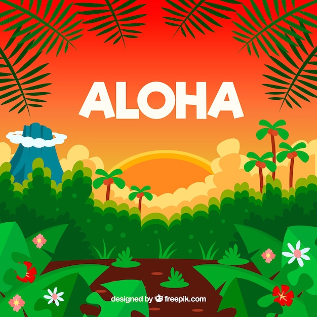 Free Vector tropical landscape aloha background