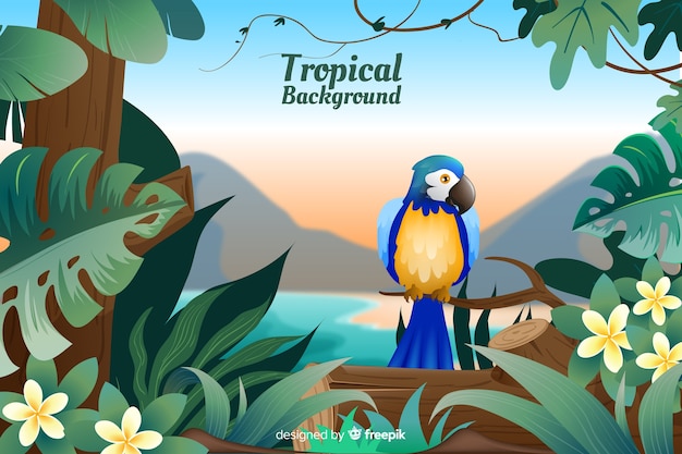 Free Vector tropical landscape with parrot background