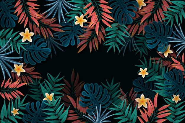 Tropical leaves background with empty space