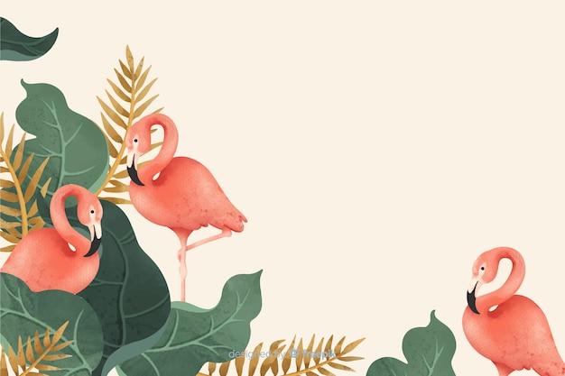 Free Vector tropical leaves and flamingos background