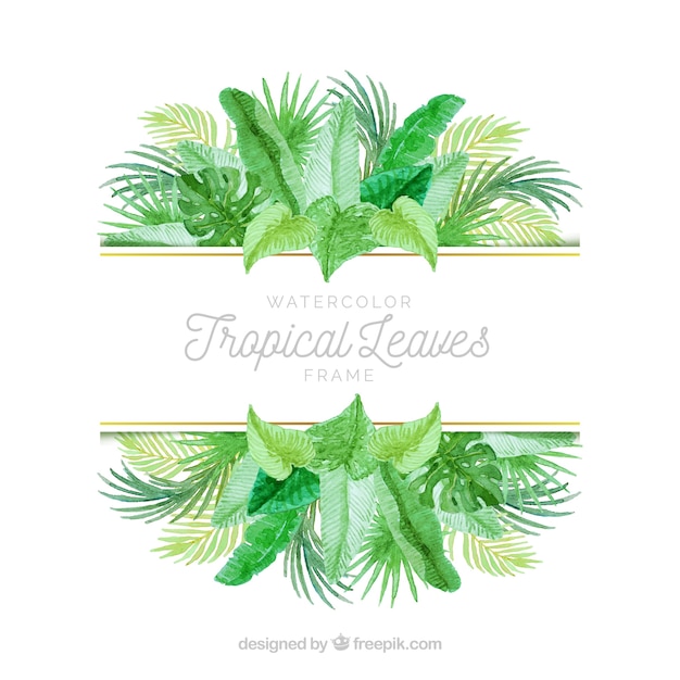 Tropical leaves frame with watercolor style