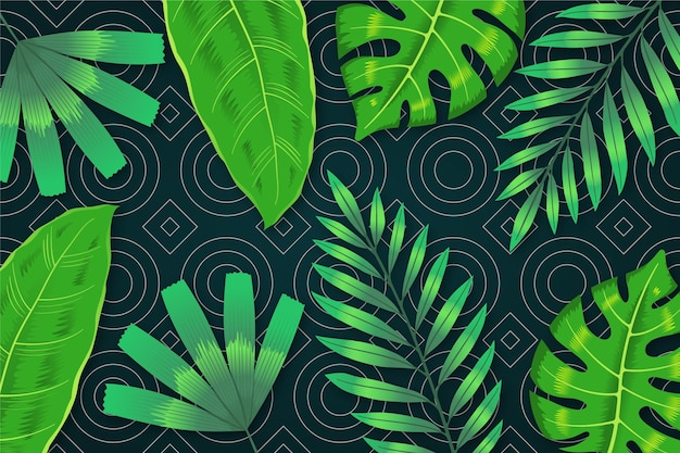 Tropical leaves with geometric wallpaper