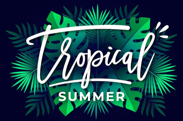 Tropical lettering with leaves or flowers