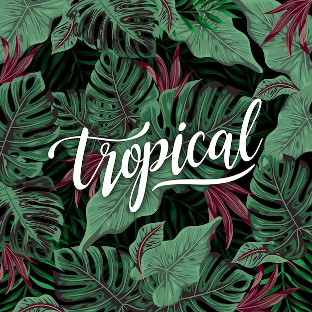 Free Vector tropical lettering with leaves or flowers