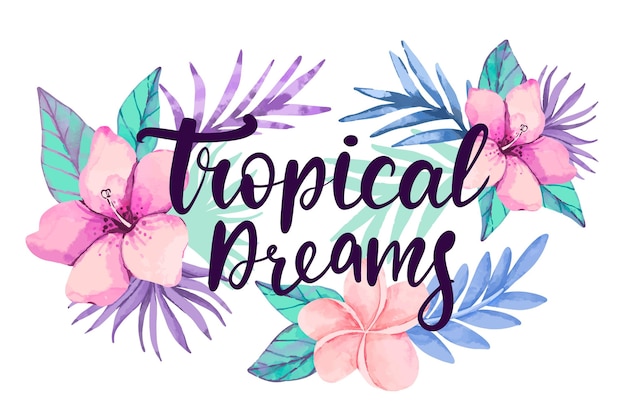 Tropical lettering with leaves or flowers