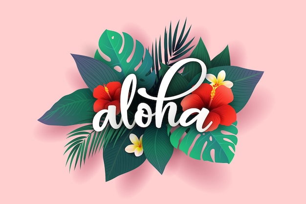 Tropical lettering with leaves or flowers