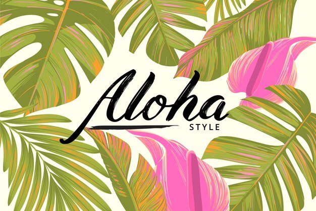 Tropical lettering with leaves